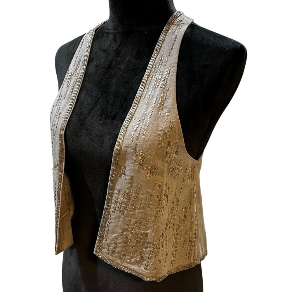 American Eagle Outfitters Grey and Silver Beaded Sleeveless Linen blend vest. XS